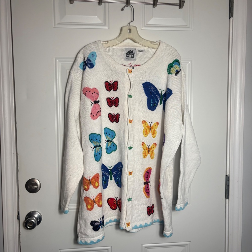 Storybook Knits Butterfly Collection Cardigan White Embroidered Sequin 3X HSN